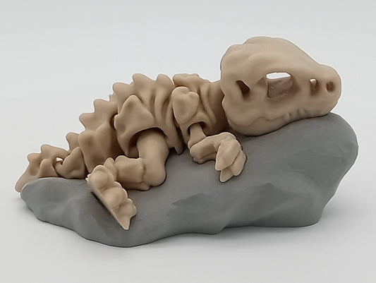Articulated Tiny Skeleton T-Rex with Rock Stand