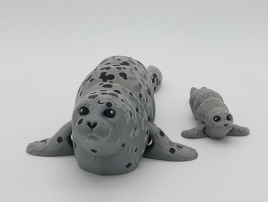 Flexi Spotted Seal with Pup – Articulated 3D Printed Ocean Animal Duo