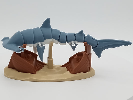 Flexi Hammerhead Shark + Ship Display Stand