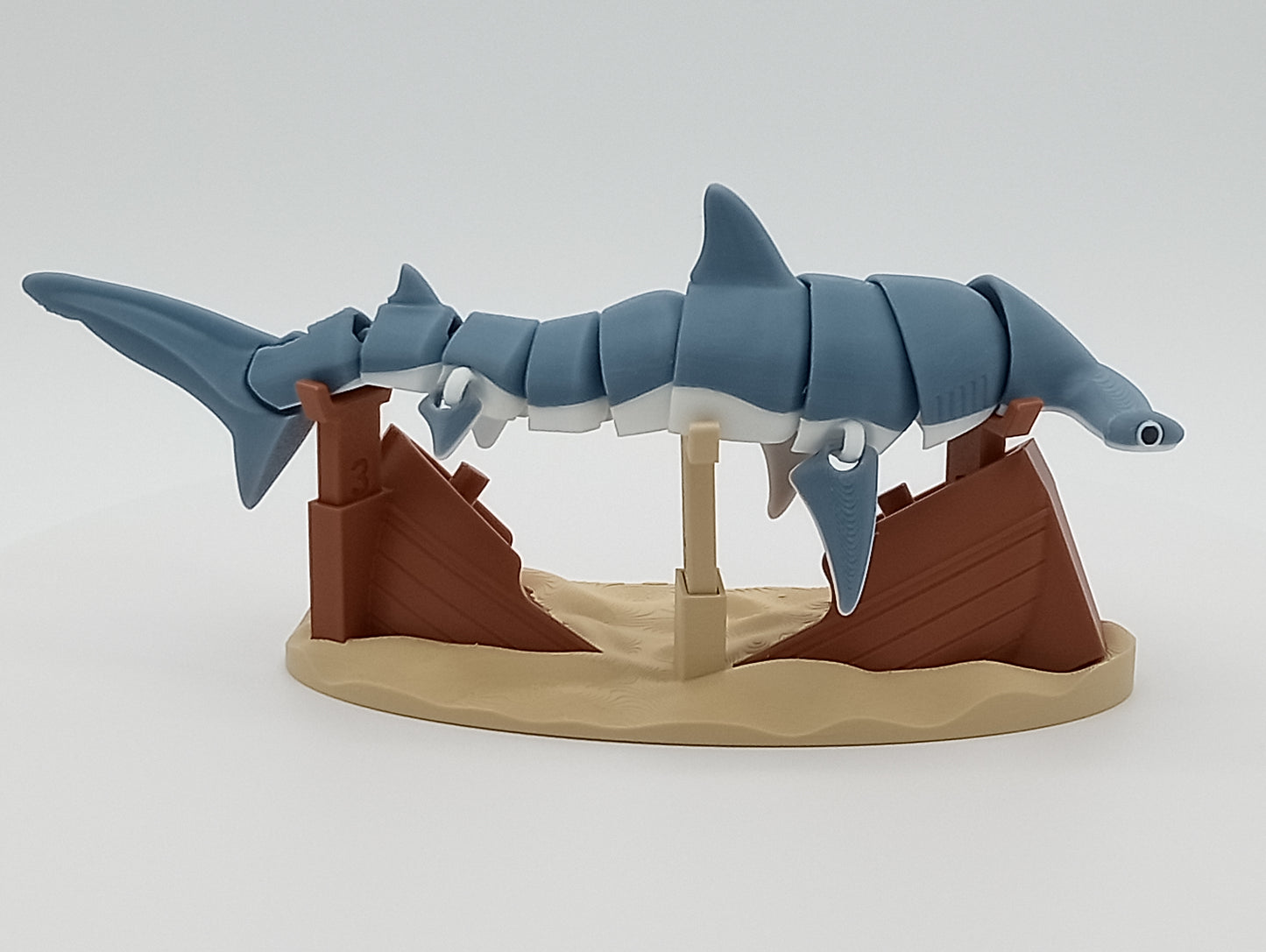 Flexi Hammerhead Shark + Ship Display Stand